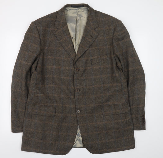 Marks and Spencer Men's Brown Check Wool Cashmere Blazer 44in M