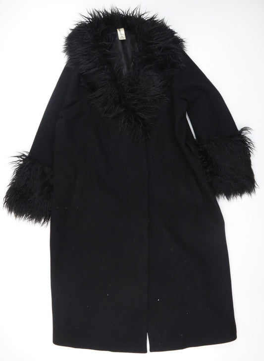 Violet Romance Women's Black Faux Fur Trim Long Coat Size 18