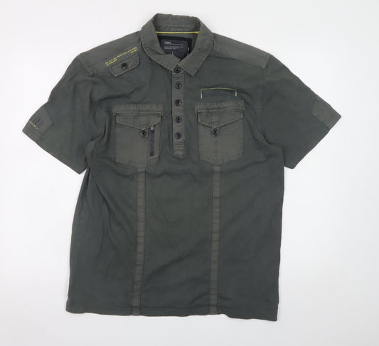 Next Men’s Green Military Style Cotton Polo Shirt L