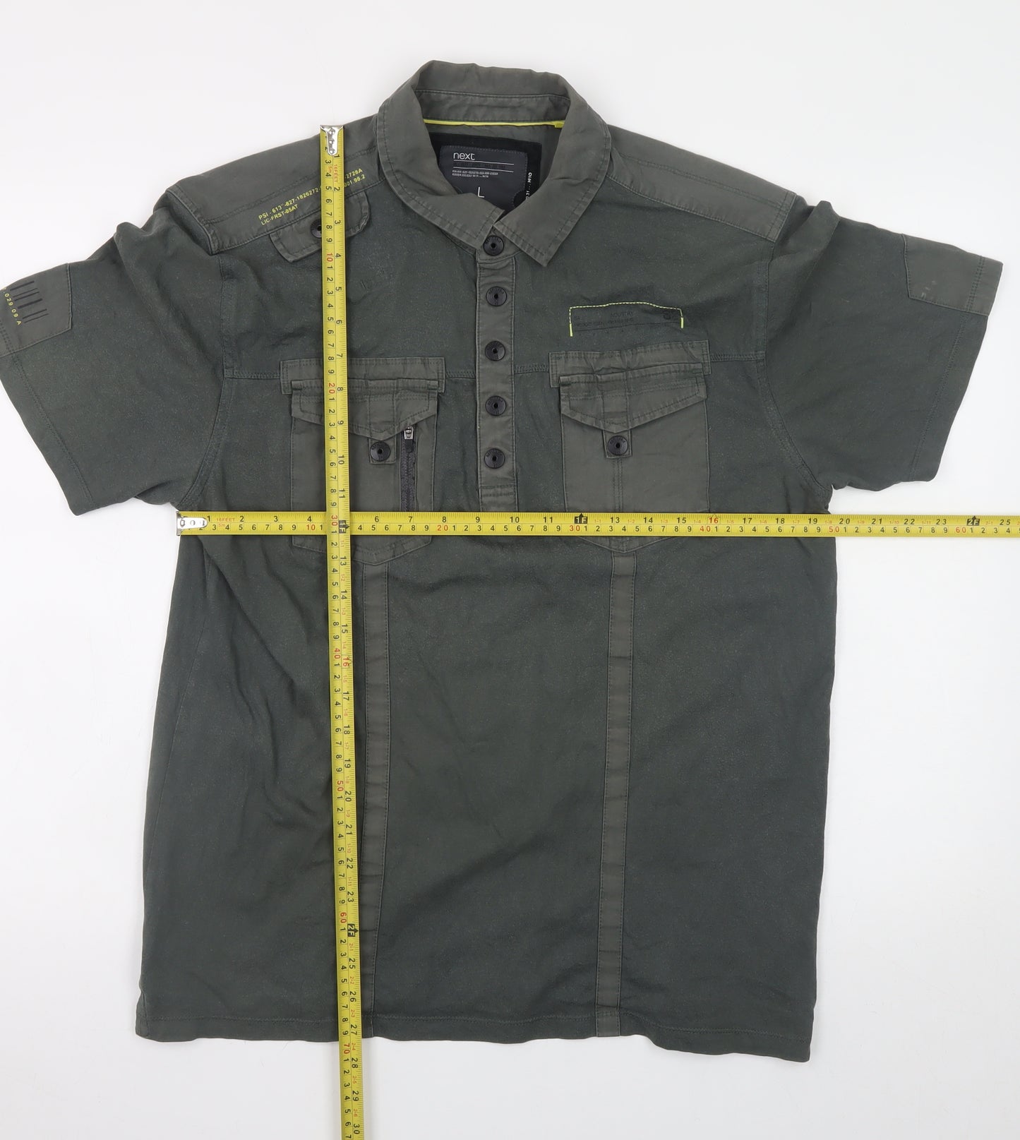 Next Men’s Green Military Style Cotton Polo Shirt L