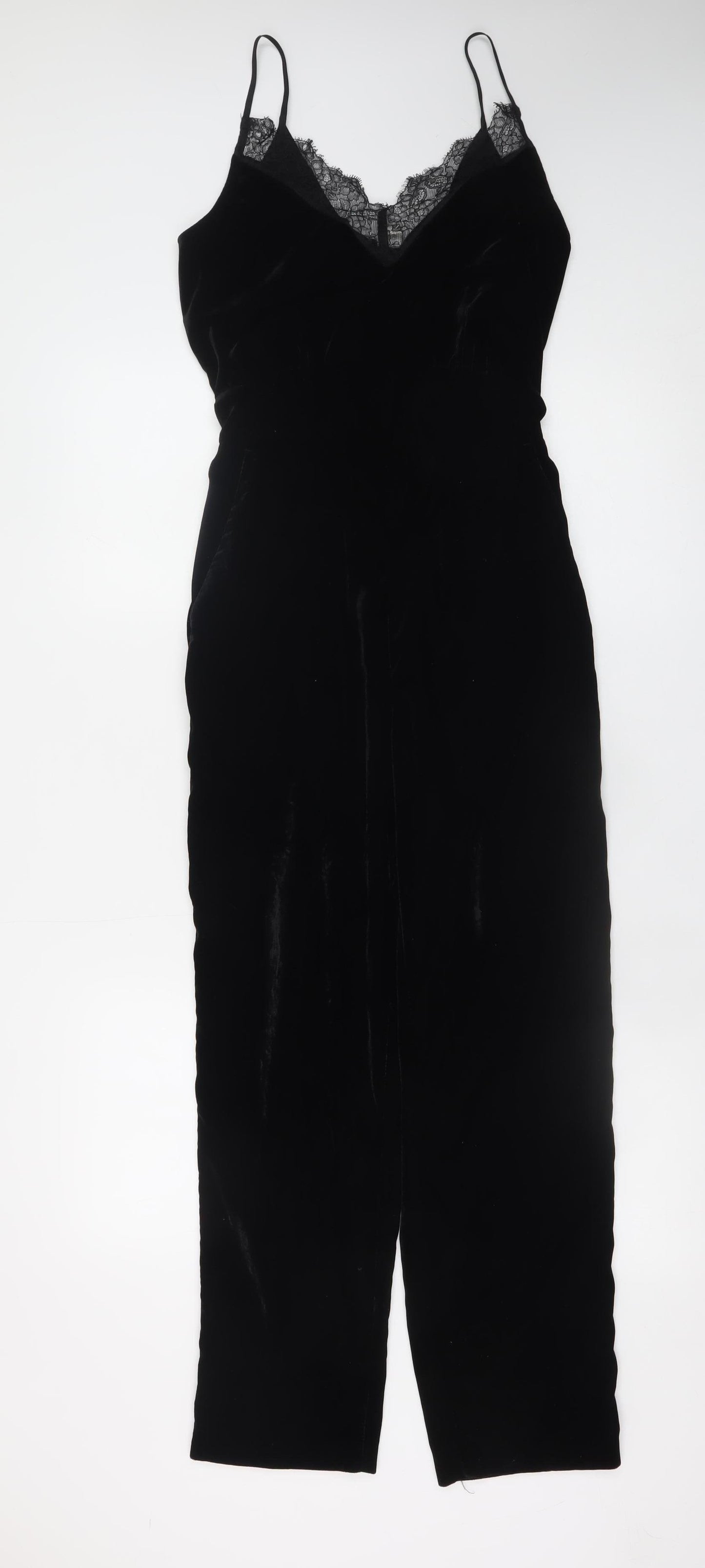 H&M Women Black Lace Trim Velvet Jumpsuit Size 6 Partywear