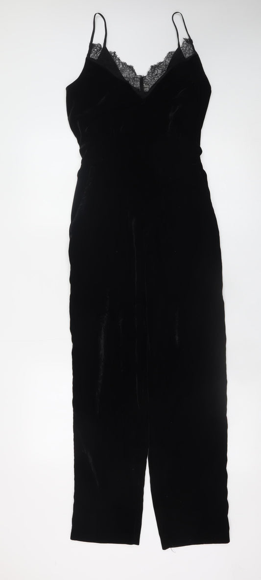 H&M Women Black Lace Trim Velvet Jumpsuit Size 6 Partywear