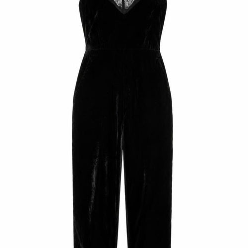 H&M Women Black Lace Trim Velvet Jumpsuit Size 6 Partywear