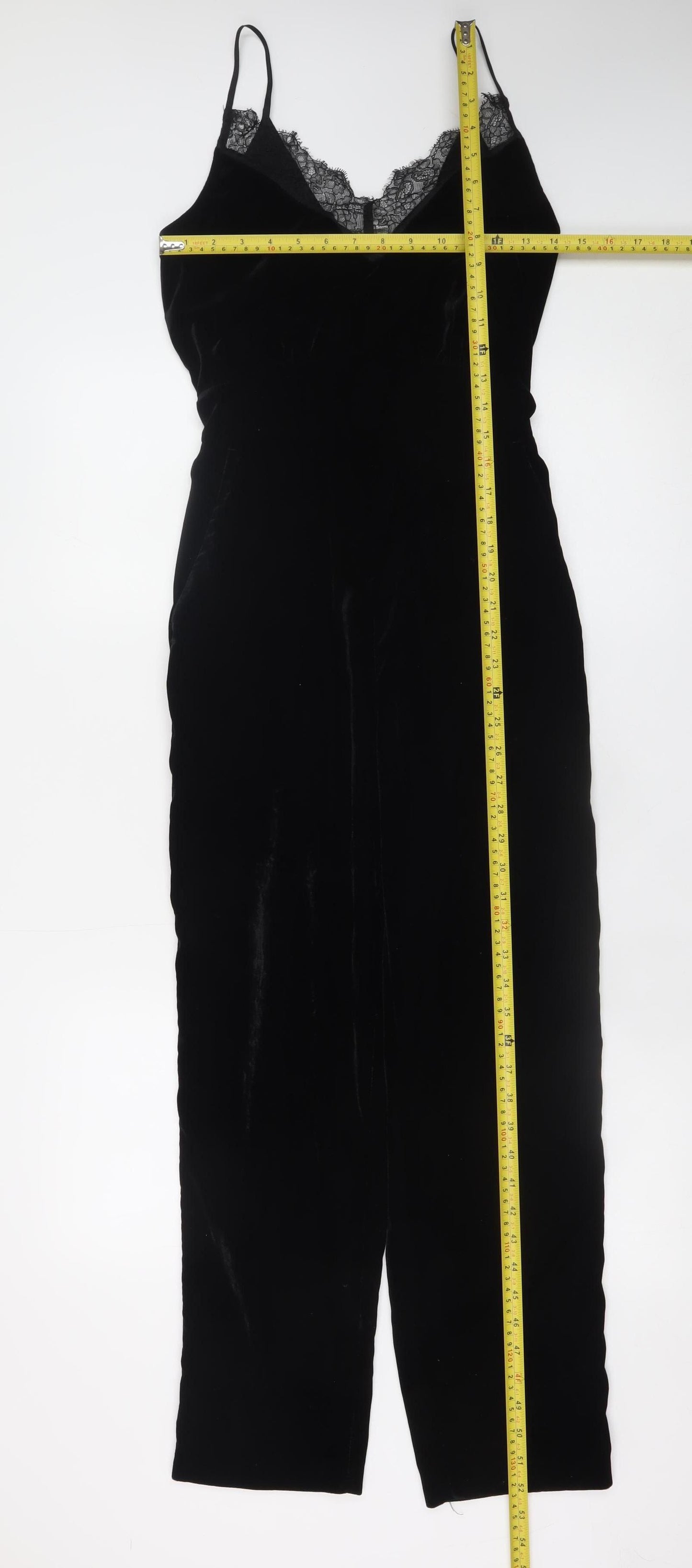 H&M Women Black Lace Trim Velvet Jumpsuit Size 6 Partywear