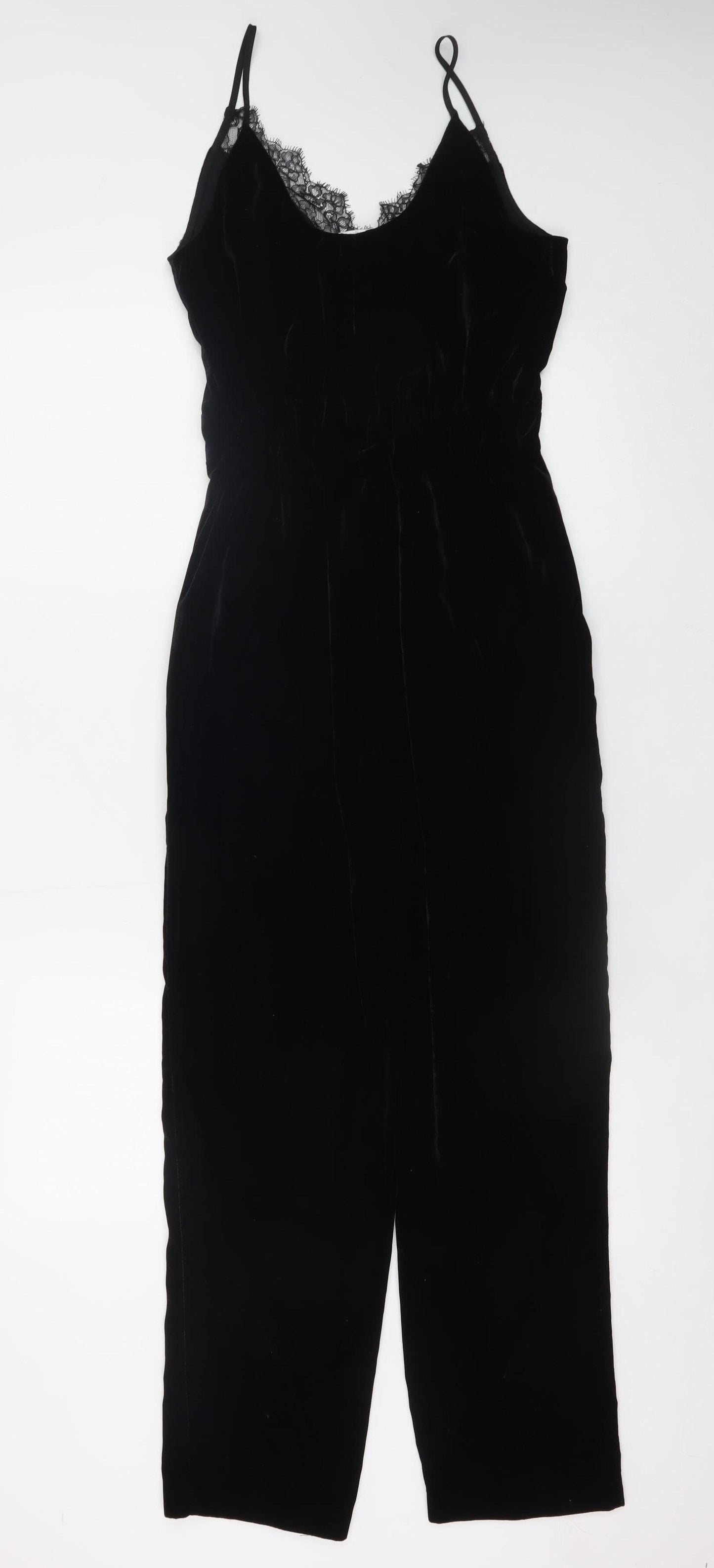 H&M Women Black Lace Trim Velvet Jumpsuit Size 6 Partywear