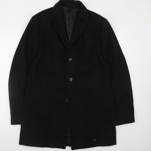 Next Men's Black Wool Blend Overcoat Medium Smart Classic Style
