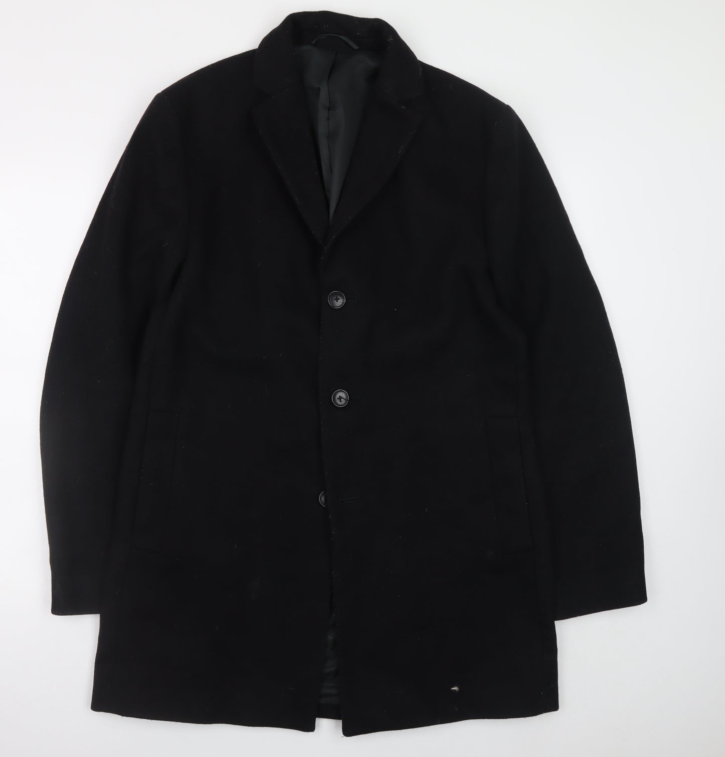 Next Men's Black Wool Blend Overcoat Medium Smart Classic Style