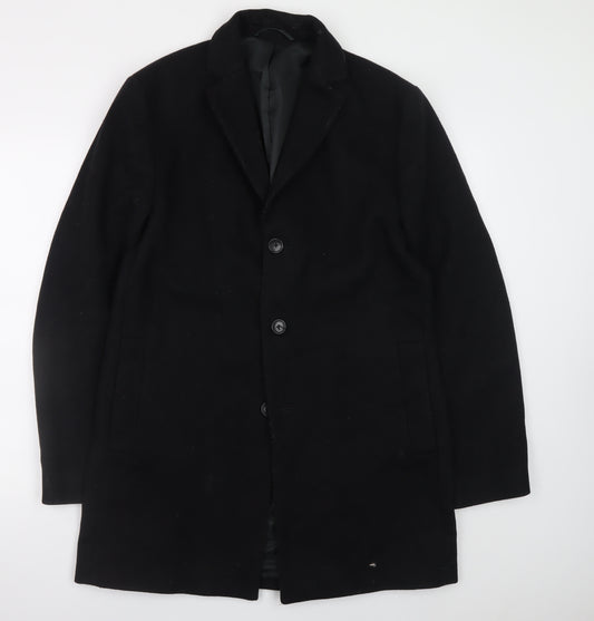 Next Men's Black Wool Blend Overcoat Medium Smart Classic Style
