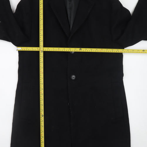Next Men's Black Wool Blend Overcoat Medium Smart Classic Style
