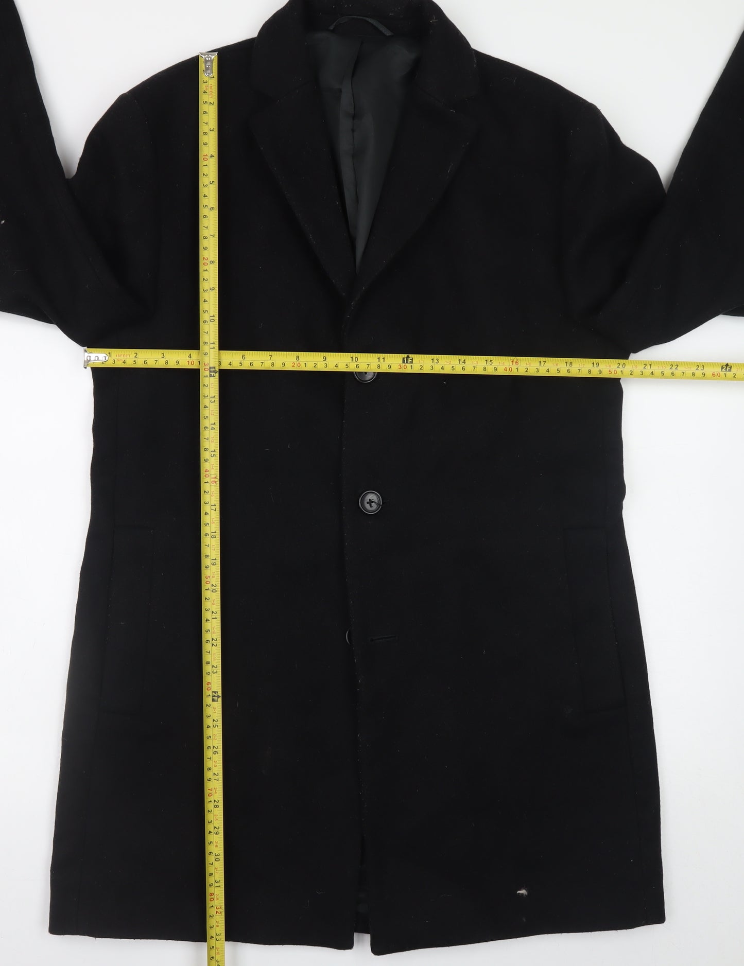 Next Men's Black Wool Blend Overcoat Medium Smart Classic Style