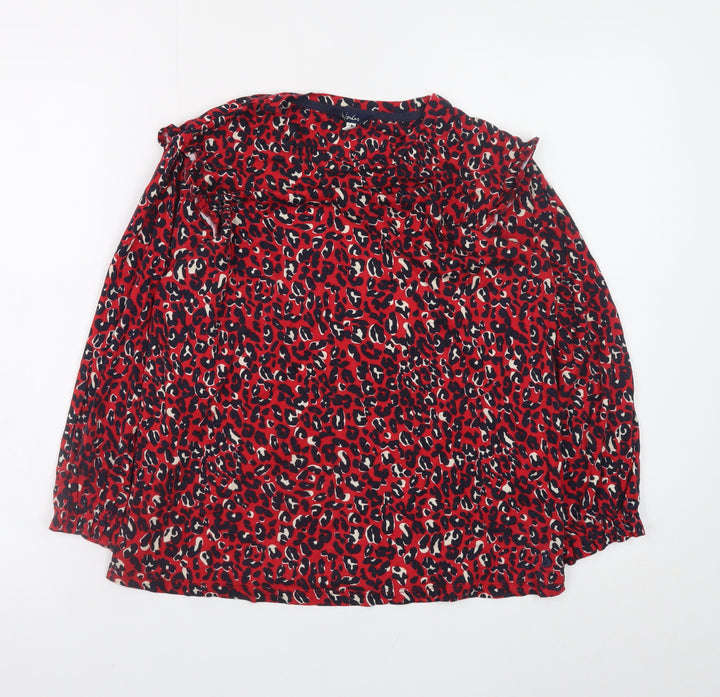Joules Womens Red Animal Print Long Sleeve Tunic Blouse UK 12
