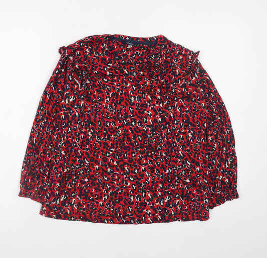 Joules Womens Red Animal Print Long Sleeve Tunic Blouse UK 12