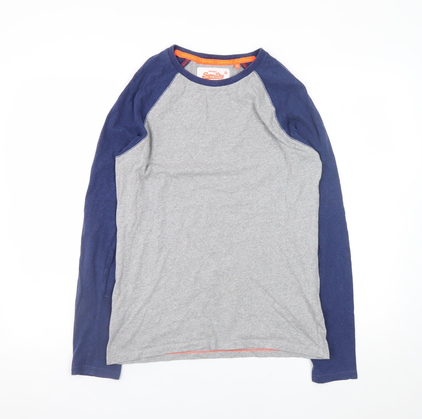 Superdry Men's Grey Blue Long Sleeve Crew Neck T-Shirt Size S