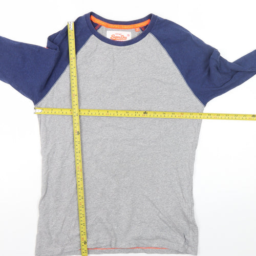 Superdry Men's Grey Blue Long Sleeve Crew Neck T-Shirt Size S