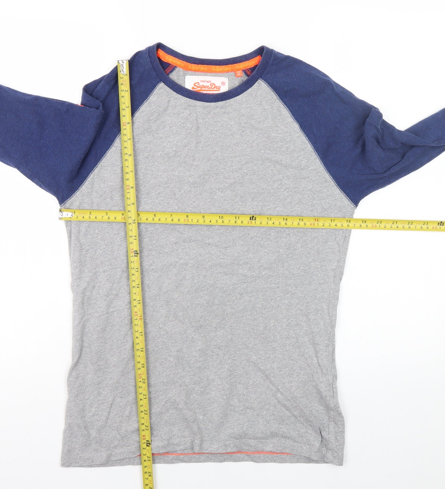 Superdry Men's Grey Blue Long Sleeve Crew Neck T-Shirt Size S