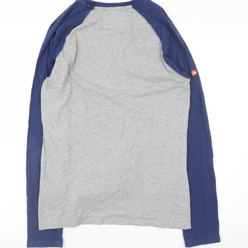 Superdry Men's Grey Blue Long Sleeve Crew Neck T-Shirt Size S