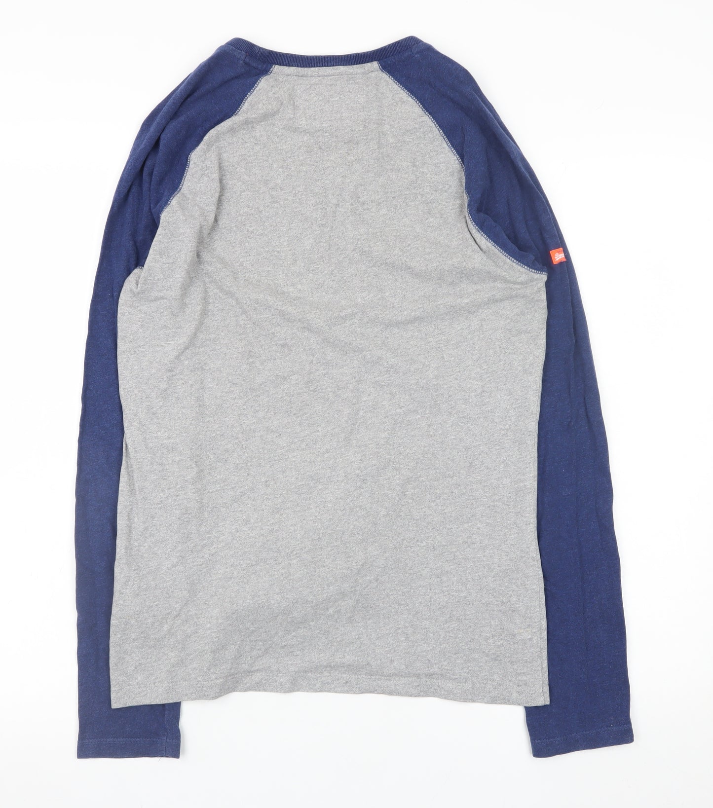 Superdry Men's Grey Blue Long Sleeve Crew Neck T-Shirt Size S