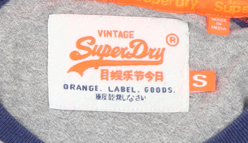 Superdry Men's Grey Blue Long Sleeve Crew Neck T-Shirt Size S