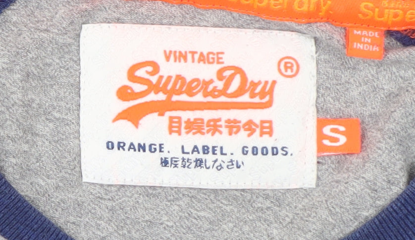 Superdry Men's Grey Blue Long Sleeve Crew Neck T-Shirt Size S