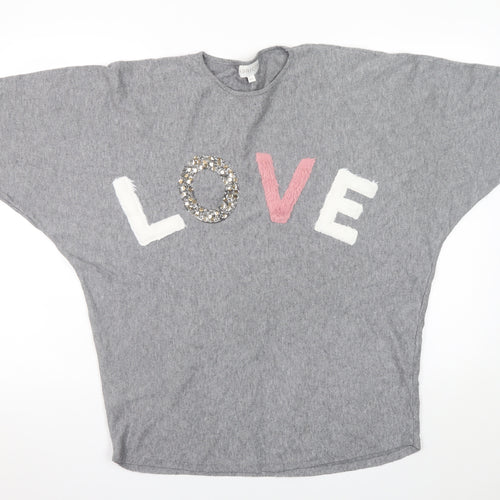 Apricot Womens Grey LOVE Beaded Crew Neck Batwing Jumper M