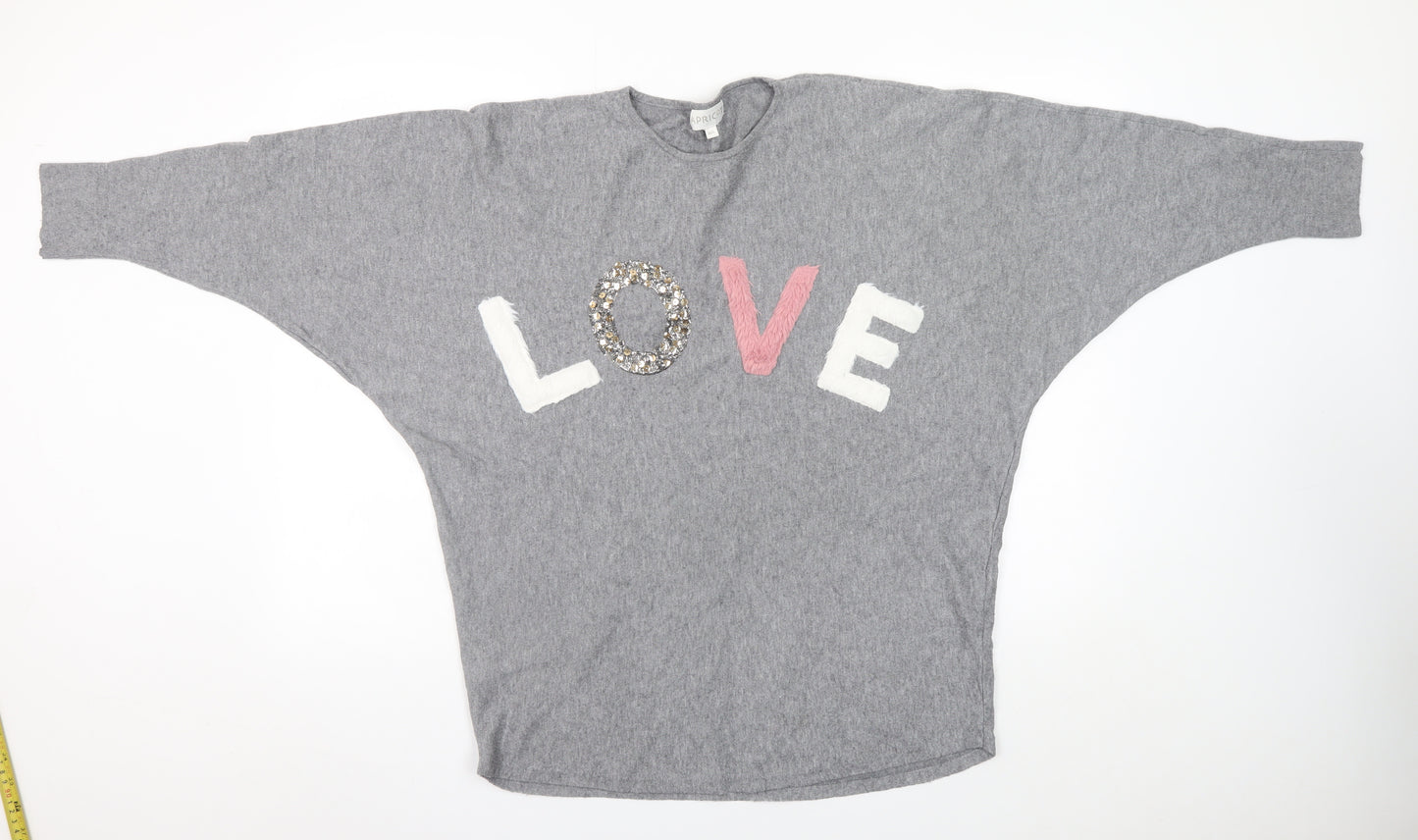 Apricot Womens Grey LOVE Beaded Crew Neck Batwing Jumper M