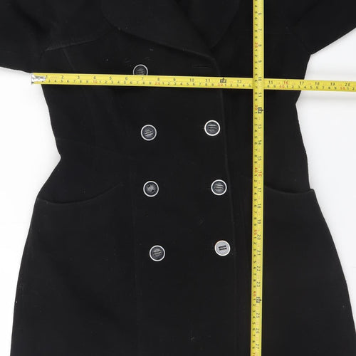 BHS Womens Black Wool Look Pea Coat Size 10 Double Breasted Classic Style