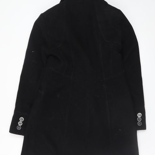 BHS Womens Black Wool Look Pea Coat Size 10 Double Breasted Classic Style