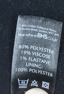 BHS Womens Black Wool Look Pea Coat Size 10 Double Breasted Classic Style