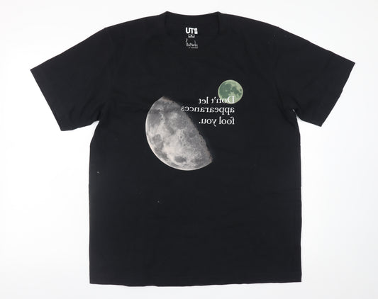 Uniqlo Men Black Haruki Murakami UT Moon Graphic Cotton T-Shirt M