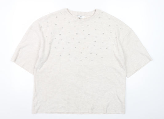 Marks and Spencer Women’s Beige Beaded Short Sleeve Pullover Jumper Size 14