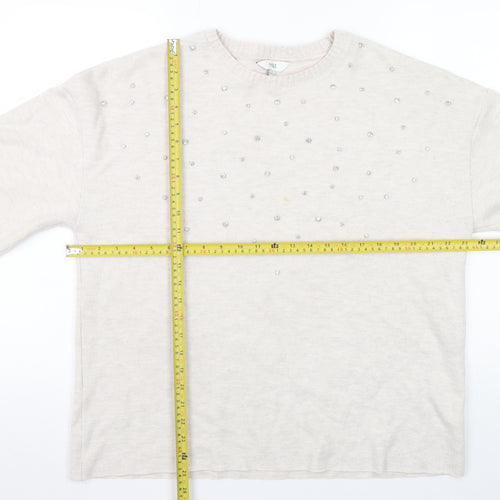 Marks and Spencer Women’s Beige Beaded Short Sleeve Pullover Jumper Size 14