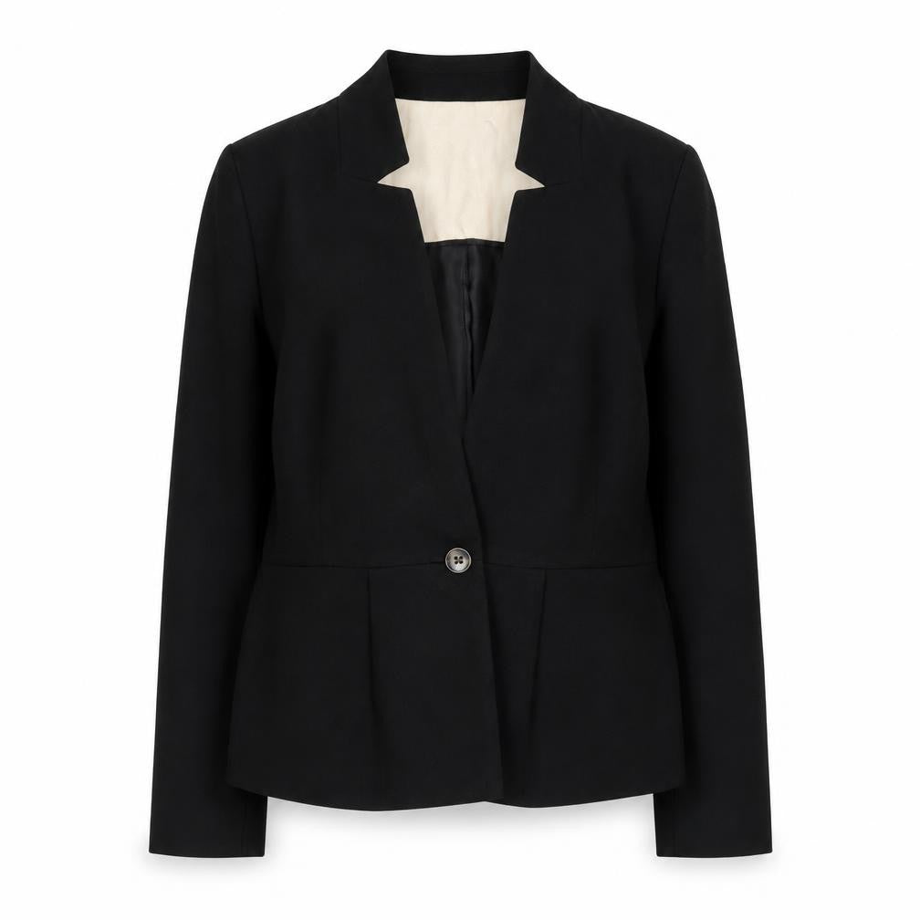 Front view of H&M Women's Black Blazer Jacket, size 8, Classic Business Style