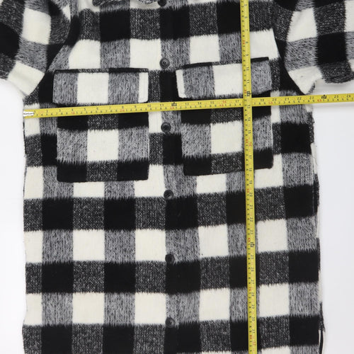 H&M Women's Black & White Checked Wool Blend Shacket Coat M