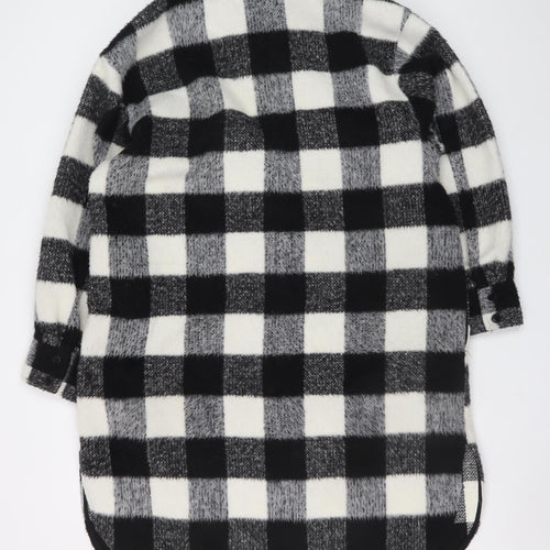 H&M Women's Black & White Checked Wool Blend Shacket Coat M