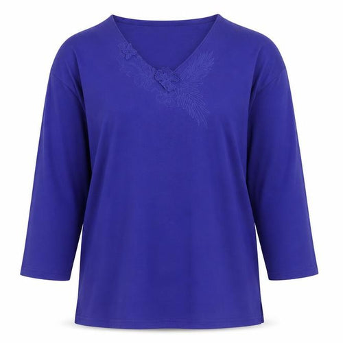 Poppy Womens Purple V-Neck Long Sleeve Basic T-Shirt UK 18