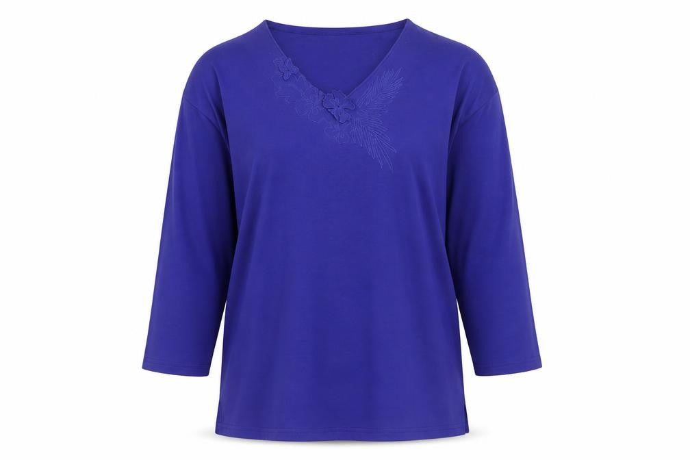 Poppy Womens Purple V-Neck Long Sleeve Basic T-Shirt UK 18