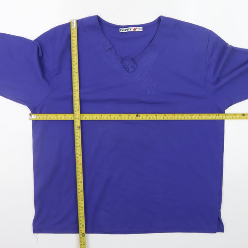 Poppy Womens Purple V-Neck Long Sleeve Basic T-Shirt UK 18