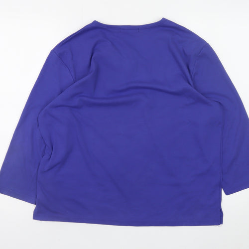 Poppy Womens Purple V-Neck Long Sleeve Basic T-Shirt UK 18