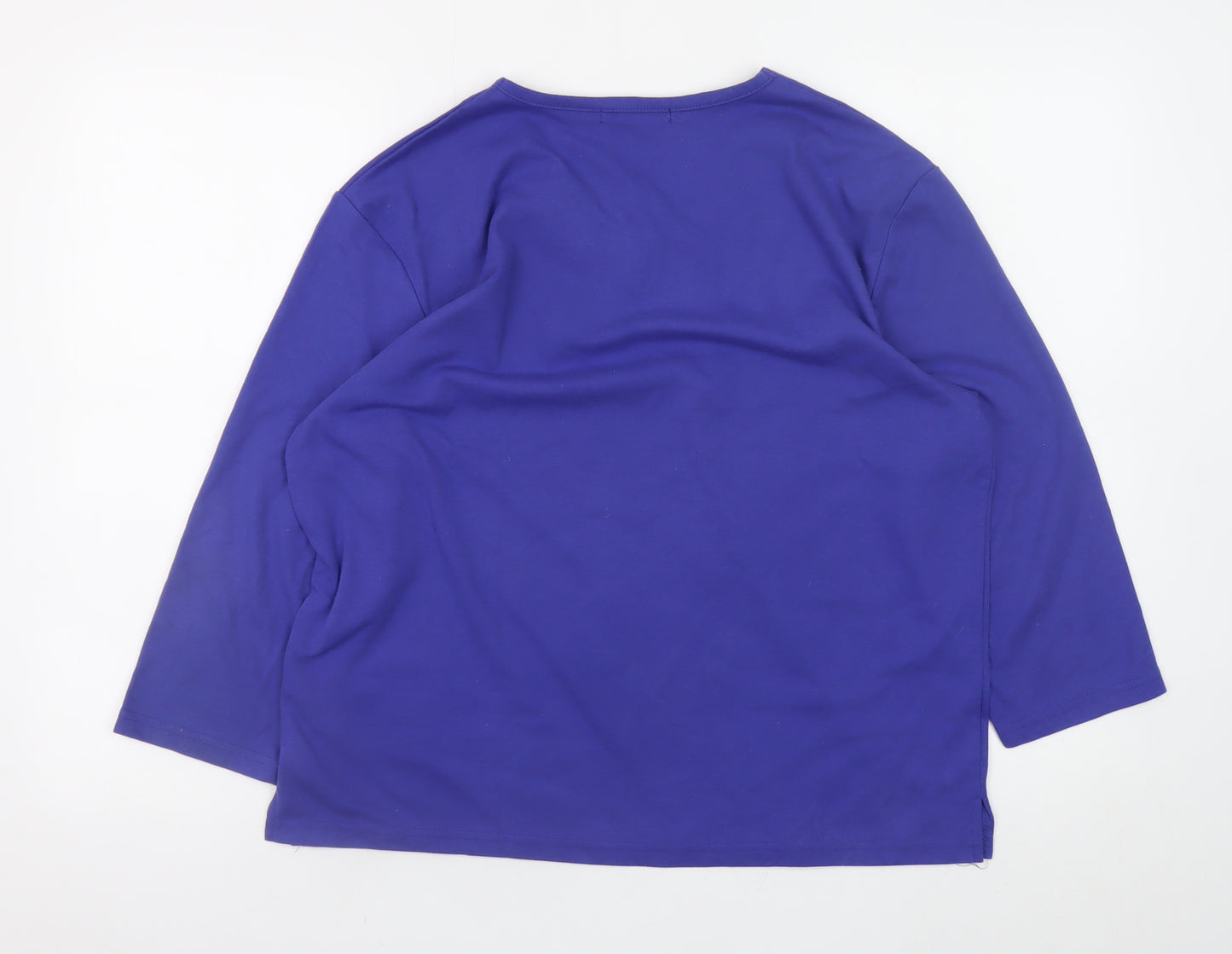 Poppy Womens Purple V-Neck Long Sleeve Basic T-Shirt UK 18