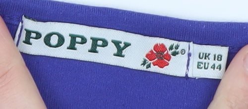 Poppy Womens Purple V-Neck Long Sleeve Basic T-Shirt UK 18