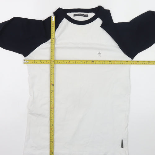 French Connection Men's White & Navy Long Sleeve Crew Neck T-Shirt Size M