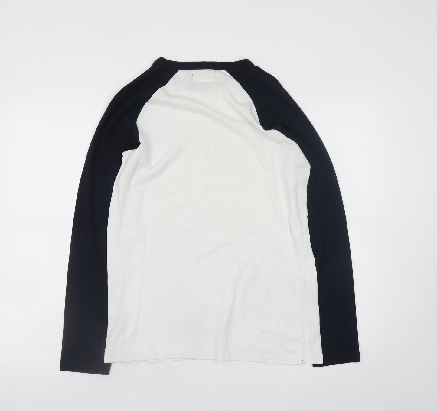 French Connection Men's White & Navy Long Sleeve Crew Neck T-Shirt Size M