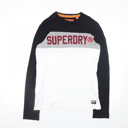 Superdry Men's Black Grey White Long Sleeve Logo T-Shirt Size S