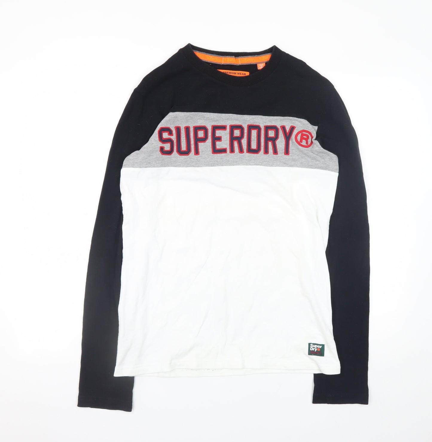 Superdry Men's Black Grey White Long Sleeve Logo T-Shirt Size S