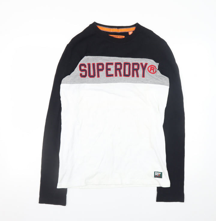 Superdry Men's Black Grey White Long Sleeve Logo T-Shirt Size S
