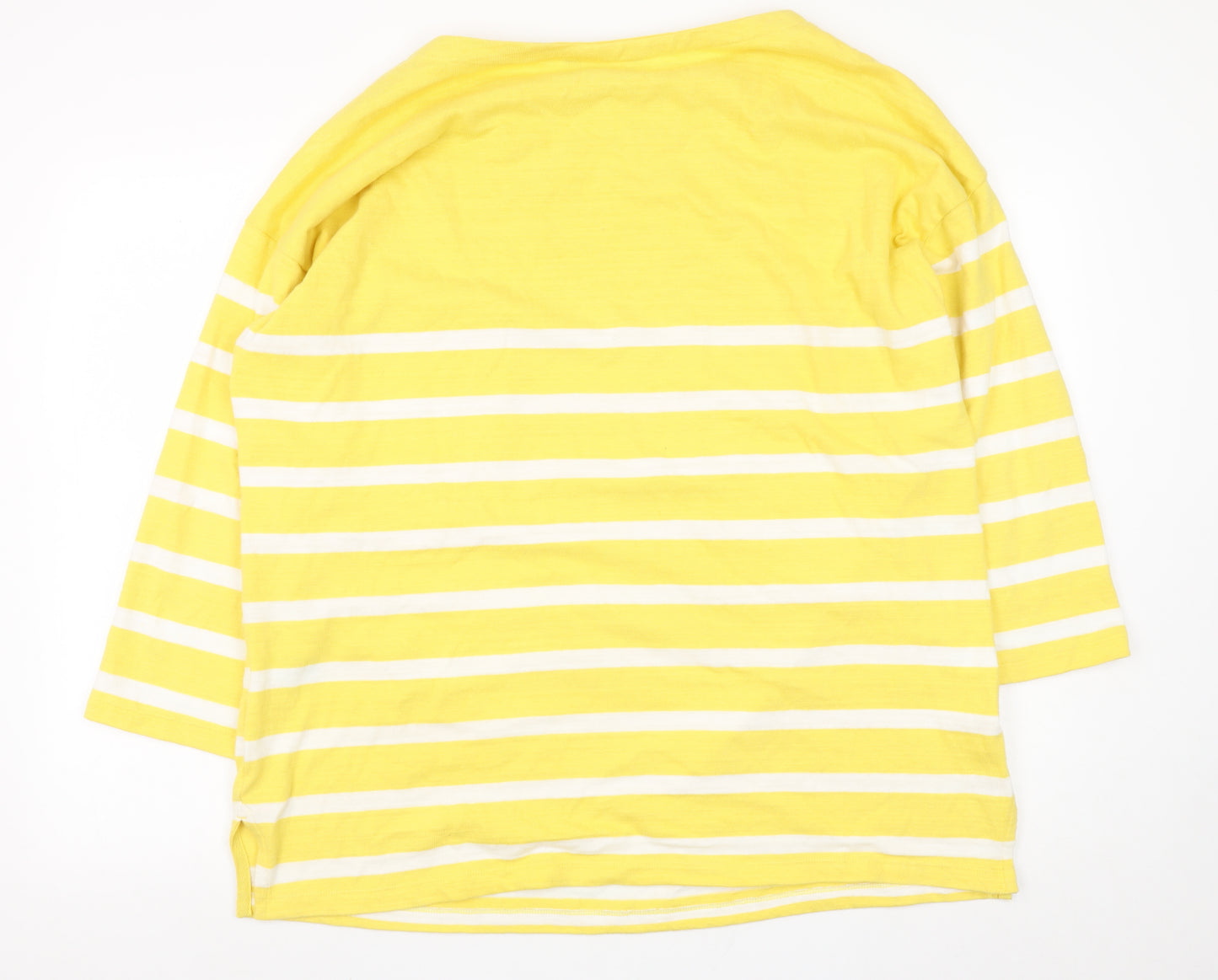 Marks and Spencer Women Yellow Striped 3/4 Sleeve Cotton T-Shirt Size 14