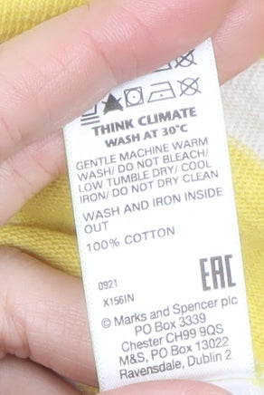 Marks and Spencer Women Yellow Striped 3/4 Sleeve Cotton T-Shirt Size 14