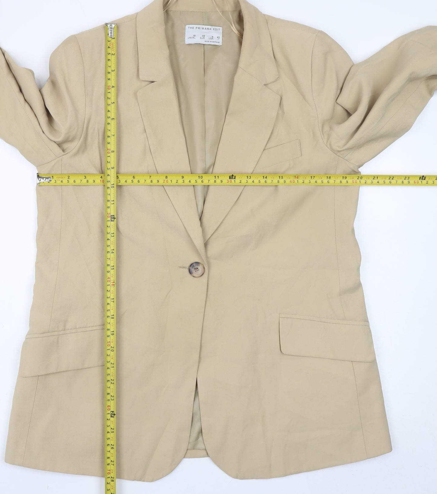 Primark Womens Beige Regular Fit Viscose Blazer Size 10