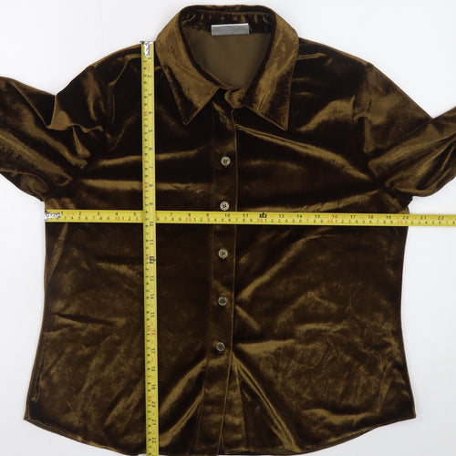 Casali Womens Brown Velvet Button-Up Long Sleeve Shirt UK 16