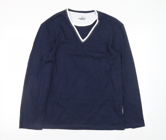 Van Laack Men's Blue V-Neck Long Sleeve Cotton Blend T-Shirt M